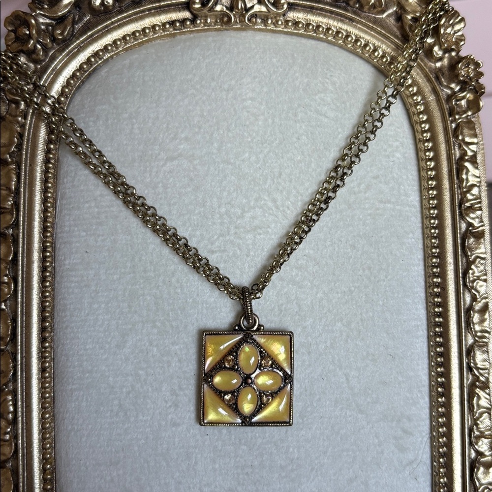 Vintage 1928 double chain rhinestone Elegant Gold Pendant Necklace
